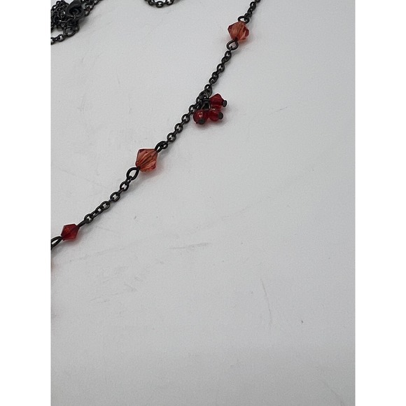 Vintage Red Crystal Y Necklace Silver Tone Dangle Drop 17" Valentine Gift - Picture 2 of 4